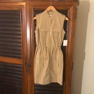 Calvin Klein Safari Dress with Waist Cinchers and Gold Detail